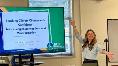 NCSE's Britt Miller prepares to lead a professional learning experience.
