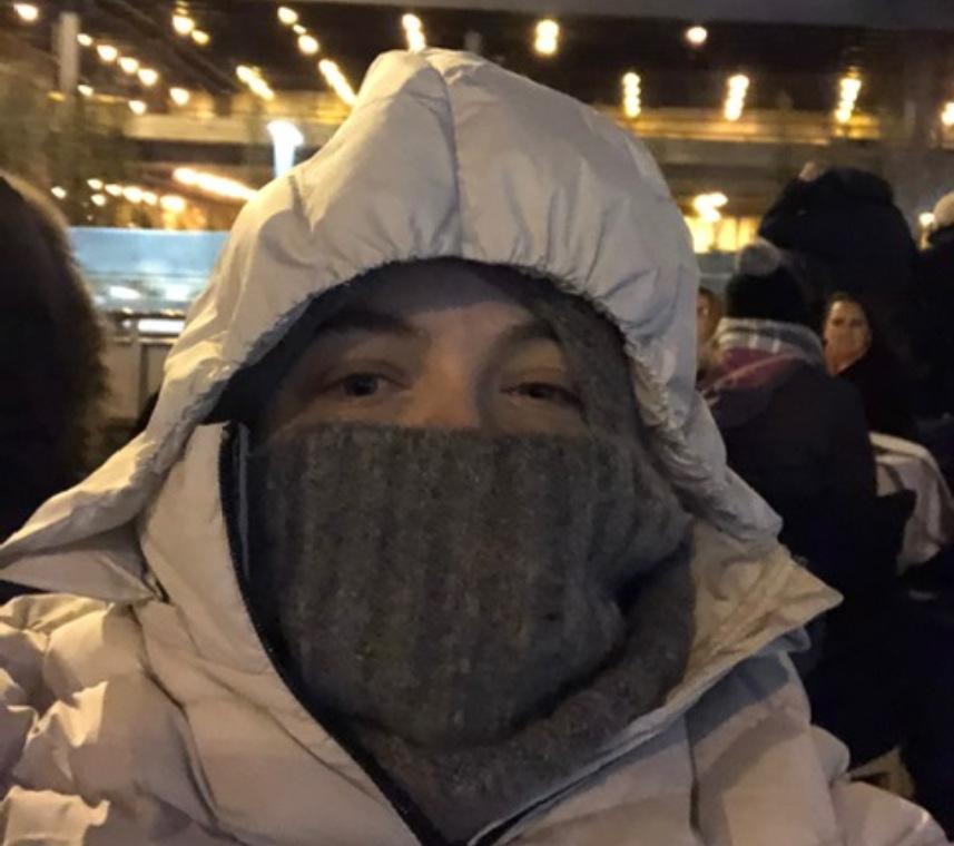 Lin Andrews bundled up