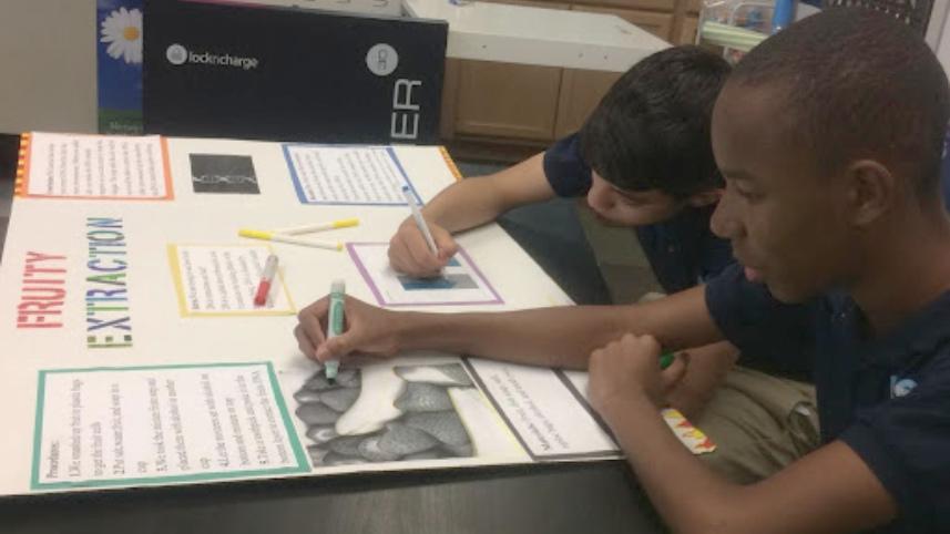 Students making a sign board.