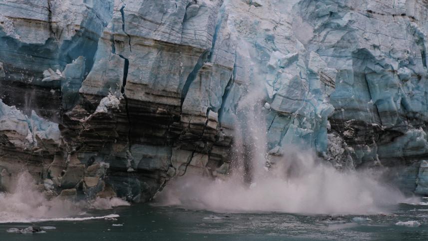 A glacier calving.
