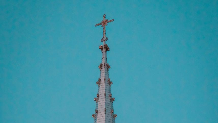 Spire of Notre Dame Cathedral in Ottawa, Canada.