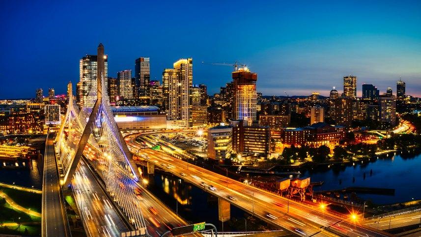 Boston, Massachusetts, skyline at night.